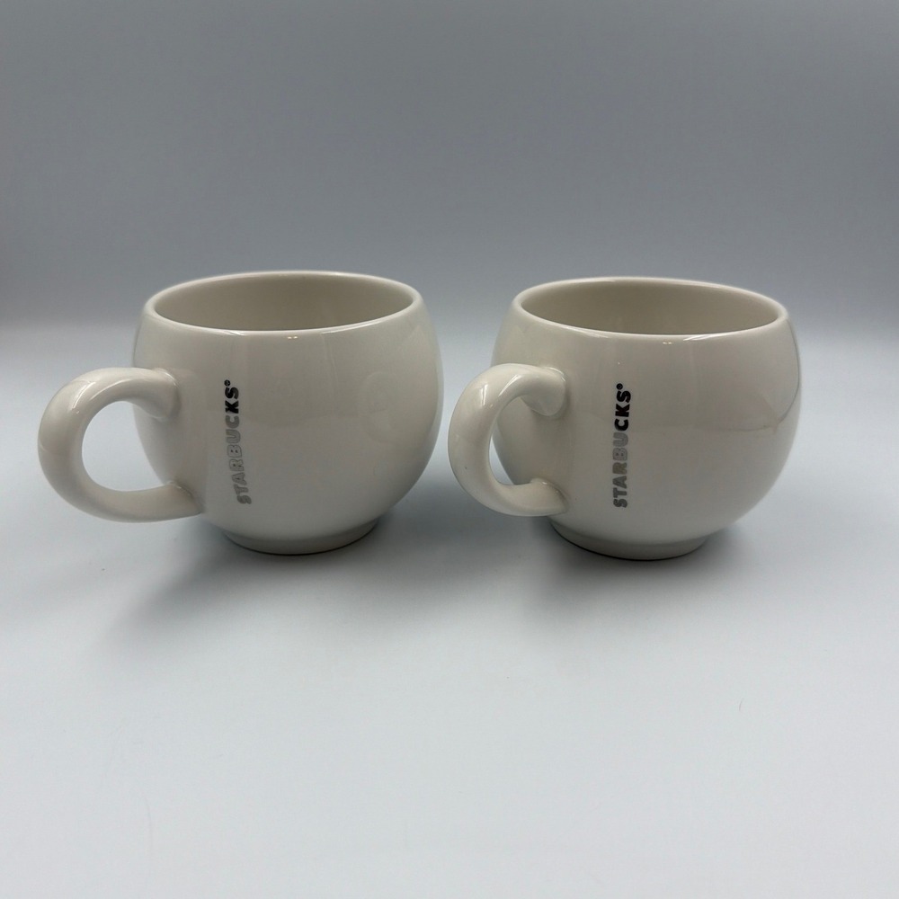 Lot of 2 Starbucks 2014 White Ceramic Coffee Mugs Round Balloon Soup Cup 14oz